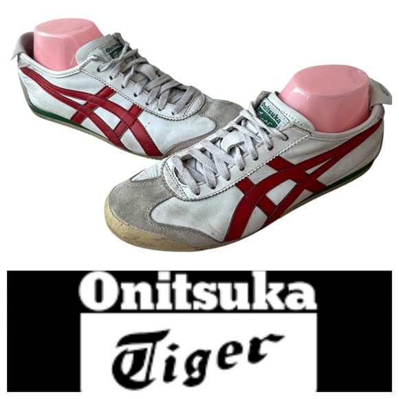 Asics Onitsuka Tiger Mexico 66 Sneakers Shoes Mens 8.5 Leather Red White Running - Picture 1 of 12